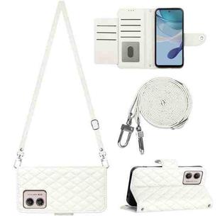 For Motorola Moto G53 / G23 / G13 Rhombic Texture Flip Leather Phone Case with Long Lanyard(White)