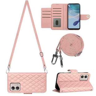 For Motorola Moto G53 / G23 / G13 Rhombic Texture Flip Leather Phone Case with Long Lanyard(Coral Pink)