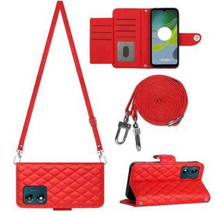 For Motorola Moto E13 Rhombic Texture Flip Leather Phone Case with Long Lanyard(Red)