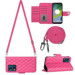 For Motorola Moto E13 Rhombic Texture Flip Leather Phone Case with Long Lanyard(Rose Red)