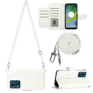 For Motorola Moto E13 Rhombic Texture Flip Leather Phone Case with Long Lanyard(White)