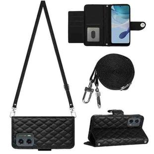 For Motorola Moto G 5G 2023 Rhombic Texture Flip Leather Phone Case with Long Lanyard(Black)