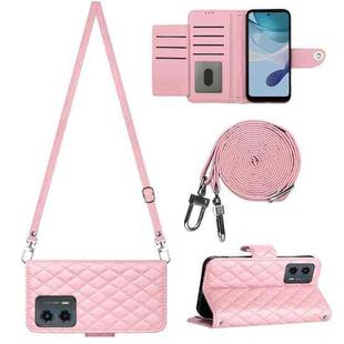 For Motorola Moto G 5G 2023 Rhombic Texture Flip Leather Phone Case with Long Lanyard(Pink)