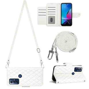 For Motorola Moto G Play 2023 / G Pure Rhombic Texture Flip Leather Phone Case with Long Lanyard(White)