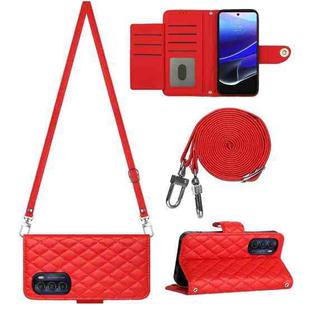 For Motorola Moto G Stylus 5G 2022 Rhombic Texture Flip Leather Phone Case with Long Lanyard(Red)