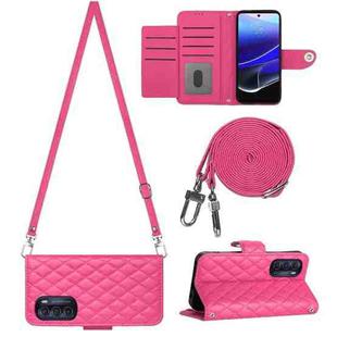 For Motorola Moto G Stylus 5G 2022 Rhombic Texture Flip Leather Phone Case with Long Lanyard(Rose Red)