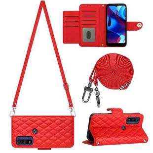 For Motorola Moto G Power 2022 Rhombic Texture Flip Leather Phone Case with Long Lanyard(Red)