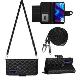 For Motorola Moto G Power 2022 Rhombic Texture Flip Leather Phone Case with Long Lanyard(Black)