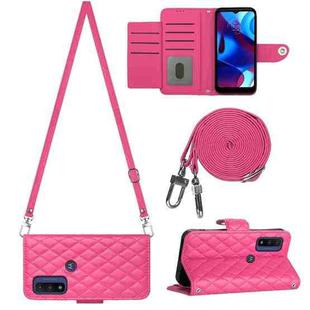 For Motorola Moto G Power 2022 Rhombic Texture Flip Leather Phone Case with Long Lanyard(Rose Red)