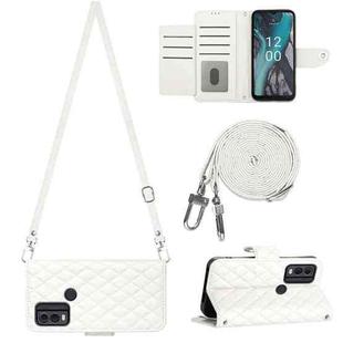 For Nokia C22 Rhombic Texture Flip Leather Phone Case with Long Lanyard(White)