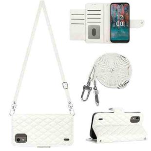 For Nokia C12 Rhombic Texture Flip Leather Phone Case with Long Lanyard(White)