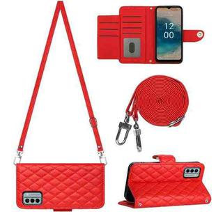 For Nokia G22 Rhombic Texture Flip Leather Phone Case with Long Lanyard(Red)