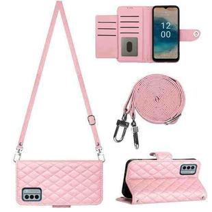 For Nokia G22 Rhombic Texture Flip Leather Phone Case with Long Lanyard(Pink)