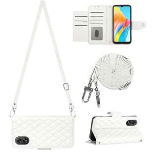 For OPPO A38 4G / A18 4G Rhombic Texture Flip Leather Phone Case with Long Lanyard(White)