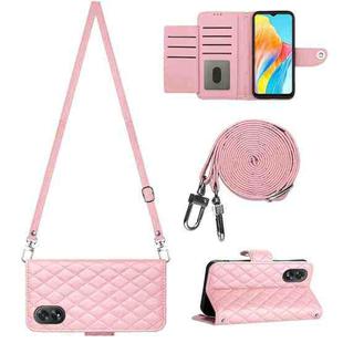 For OPPO A38 4G / A18 4G Rhombic Texture Flip Leather Phone Case with Long Lanyard(Pink)