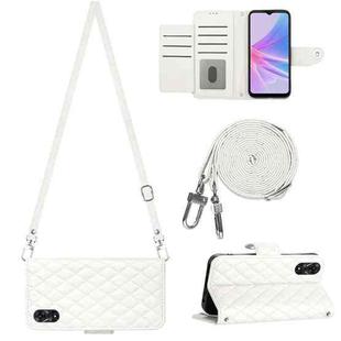 For OPPO A78 5G / A58 5G Rhombic Texture Flip Leather Phone Case with Long Lanyard(White)