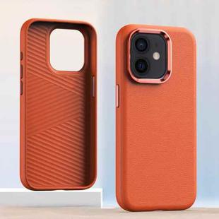 For iPhone 12 Metal Lens Frame Leather Full Coverage Shockproof Phone Case(Orange)