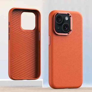 For iPhone 13 Metal Lens Frame Leather Full Coverage Shockproof Phone Case(Orange)