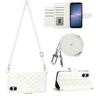 For Sony Xperia 5 V Rhombic Texture Flip Leather Phone Case with Long Lanyard(White)