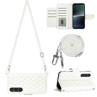 For Sony Xperia 1 V Rhombic Texture Flip Leather Phone Case with Long Lanyard(White)