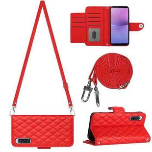 For Sony Xperia 10 V Rhombic Texture Flip Leather Phone Case with Long Lanyard(Red)