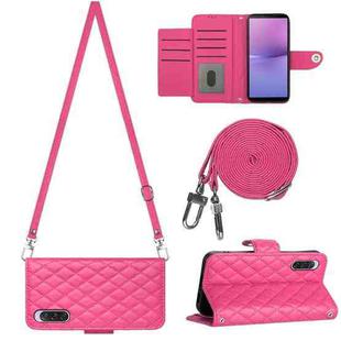 For Sony Xperia 10 V Rhombic Texture Flip Leather Phone Case with Long Lanyard(Rose Red)