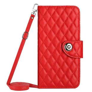 For Sony Xperia 5 IV Rhombic Texture Flip Leather Phone Case with Long Lanyard(Red)