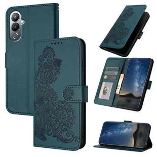 For Tecno Pova 4 Datura Flower Embossed Flip Leather Phone Case(Dark Green)