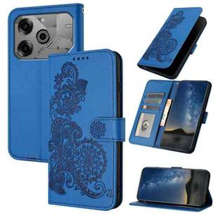 For Tecno Pova 6 Pro Datura Flower Embossed Flip Leather Phone Case(Blue)