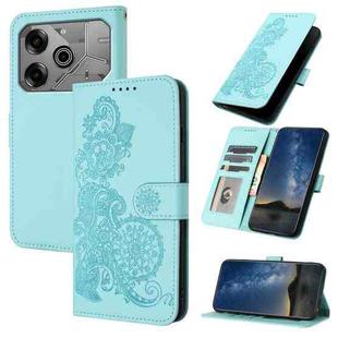 For Tecno Pova 6 Pro Datura Flower Embossed Flip Leather Phone Case(Light Blue)