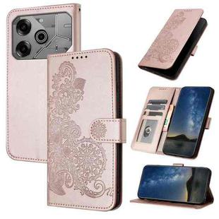 For Tecno Pova 6 Pro Datura Flower Embossed Flip Leather Phone Case(Rose Gold)
