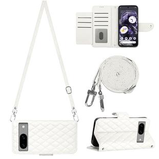 For Google Pixel 8a Rhombic Texture Flip Leather Phone Case with Long Lanyard(White)
