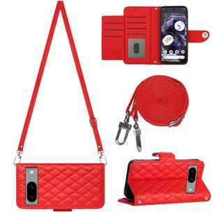 For Google Pixel 8 Rhombic Texture Flip Leather Phone Case with Long Lanyard(Red)