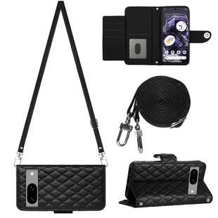 For Google Pixel 8 Rhombic Texture Flip Leather Phone Case with Long Lanyard(Black)
