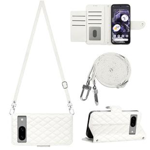 For Google Pixel 8 Rhombic Texture Flip Leather Phone Case with Long Lanyard(White)