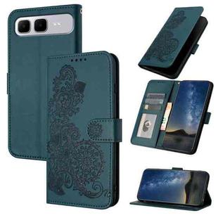 For Infinix Smart 10 Plus 4G Datura Flower Embossed Flip Leather Phone Case(Dark Green)