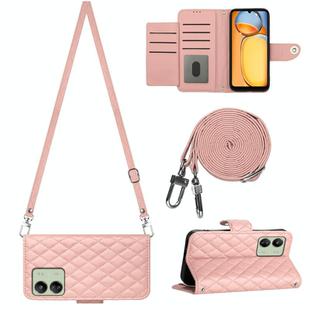 For Xiaomi Redmi 13C 4G Rhombic Texture Flip Leather Phone Case with Long Lanyard(Coral Pink)