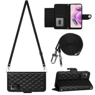 For Xiaomi Redmi Note 12S 4G Global Rhombic Texture Flip Leather Phone Case with Long Lanyard(Black)