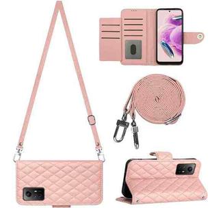 For Xiaomi Redmi Note 12S 4G Global Rhombic Texture Flip Leather Phone Case with Long Lanyard(Coral Pink)
