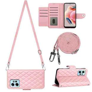 For Xiaomi Redmi Note 12 4G Global Rhombic Texture Flip Leather Phone Case with Long Lanyard(Pink)