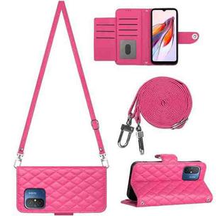 For Xiaomi Redmi 12C / 11A / Poco C55 Rhombic Texture Flip Leather Phone Case with Long Lanyard(Rose Red)