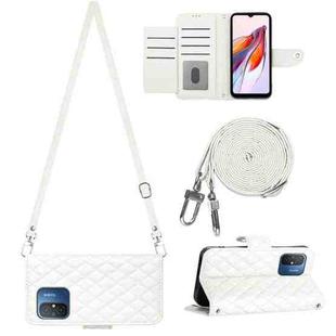 For Xiaomi Redmi 12C / 11A / Poco C55 Rhombic Texture Flip Leather Phone Case with Long Lanyard(White)