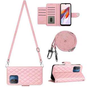 For Xiaomi Redmi 12C / 11A / Poco C55 Rhombic Texture Flip Leather Phone Case with Long Lanyard(Pink)