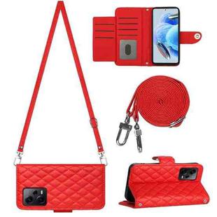 For Xiaomi Redmi Note 12 Pro+ 5G Global Rhombic Texture Flip Leather Phone Case with Long Lanyard(Red)