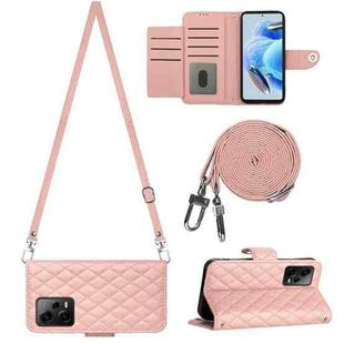 For Xiaomi Redmi Note 12 Pro+ 5G Global Rhombic Texture Flip Leather Phone Case with Long Lanyard(Coral Pink)