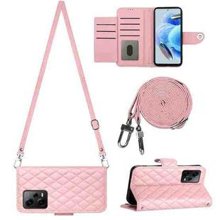 For Xiaomi Redmi Note 12 Pro+ 5G Global Rhombic Texture Flip Leather Phone Case with Long Lanyard(Pink)