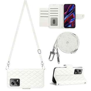 For Xiaomi Redmi Note 12 5G Global / Poco X5 Rhombic Texture Flip Leather Phone Case with Long Lanyard(White)