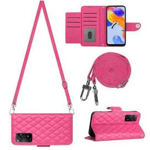 For Xiaomi Redmi Note 11 Pro 5G/4G Global Rhombic Texture Flip Leather Phone Case with Long Lanyard(Rose Red)