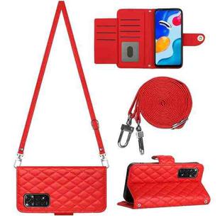 For Xiaomi Redmi Note 11S / Note 11 Global Rhombic Texture Flip Leather Phone Case with Long Lanyard(Red)