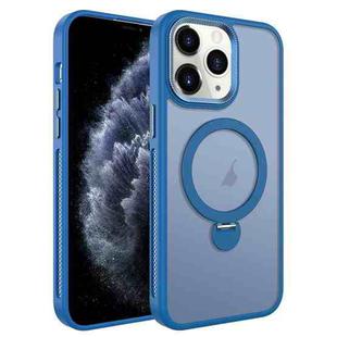 For iPhone 11 Pro MagSafe Magnetic Holder Breathable Phone Case(Blue)